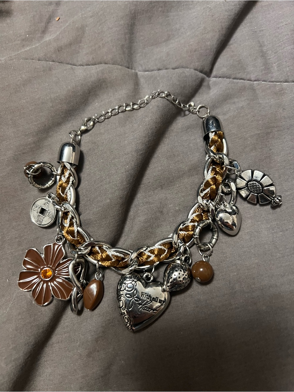 Silver-tone Charm Bracelet with Brown Accents